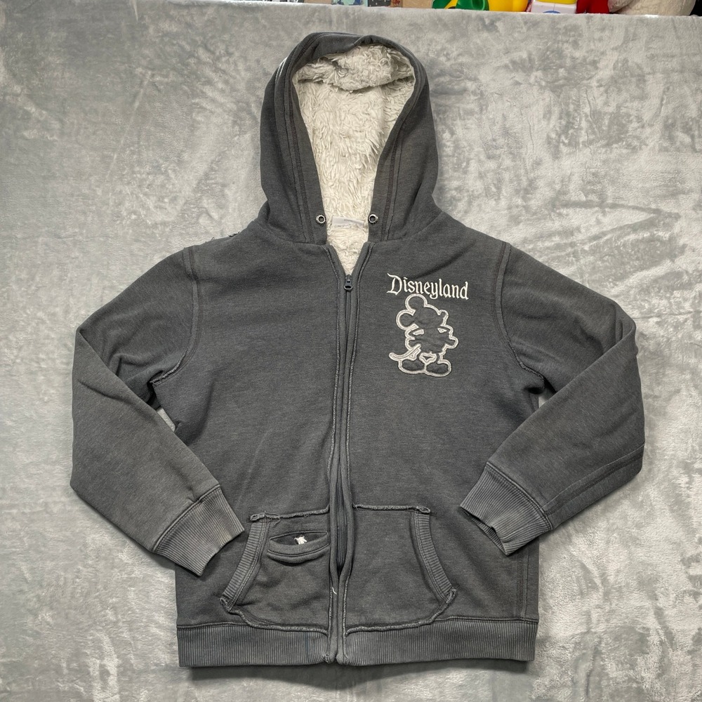 Disney Parks Disneyland Hoodie Mickey Mouse 55 Womens Gray Sherpa Lined Zip Up M
